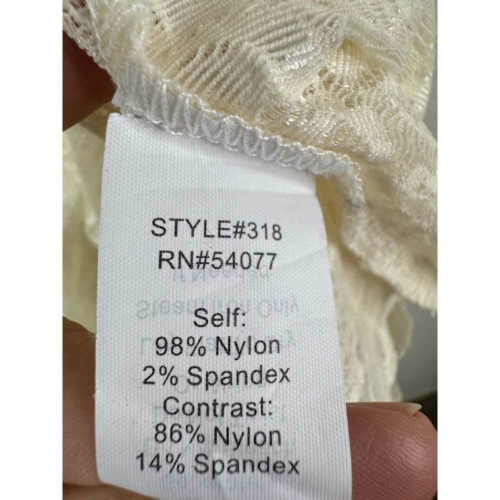 CAbi Lace Top Tunic Stretch Women's L Ivory Sheer Cap Sleeve Y2K Romantic NWT - Picture 6 of 8